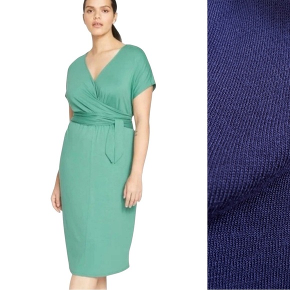 NWT Universal Standard Plus Knit Dress Popover Wrap Tie Front Navy Size L 3X - Picture 2 of 14